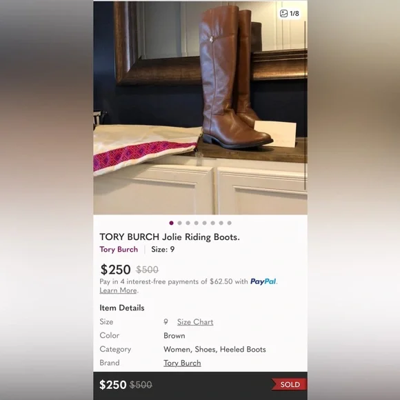 Tory Burch ‘Jolie’ Tall Luxury Riding Boots Pebbled Leather Womens 8.5 Tan Brown